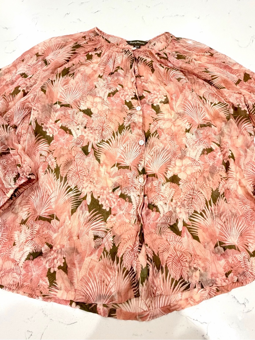 Silk Tommy Bahama Pink Button-Front Blouse Top Tropical Coastal Boho Medium - Picture 4 of 11